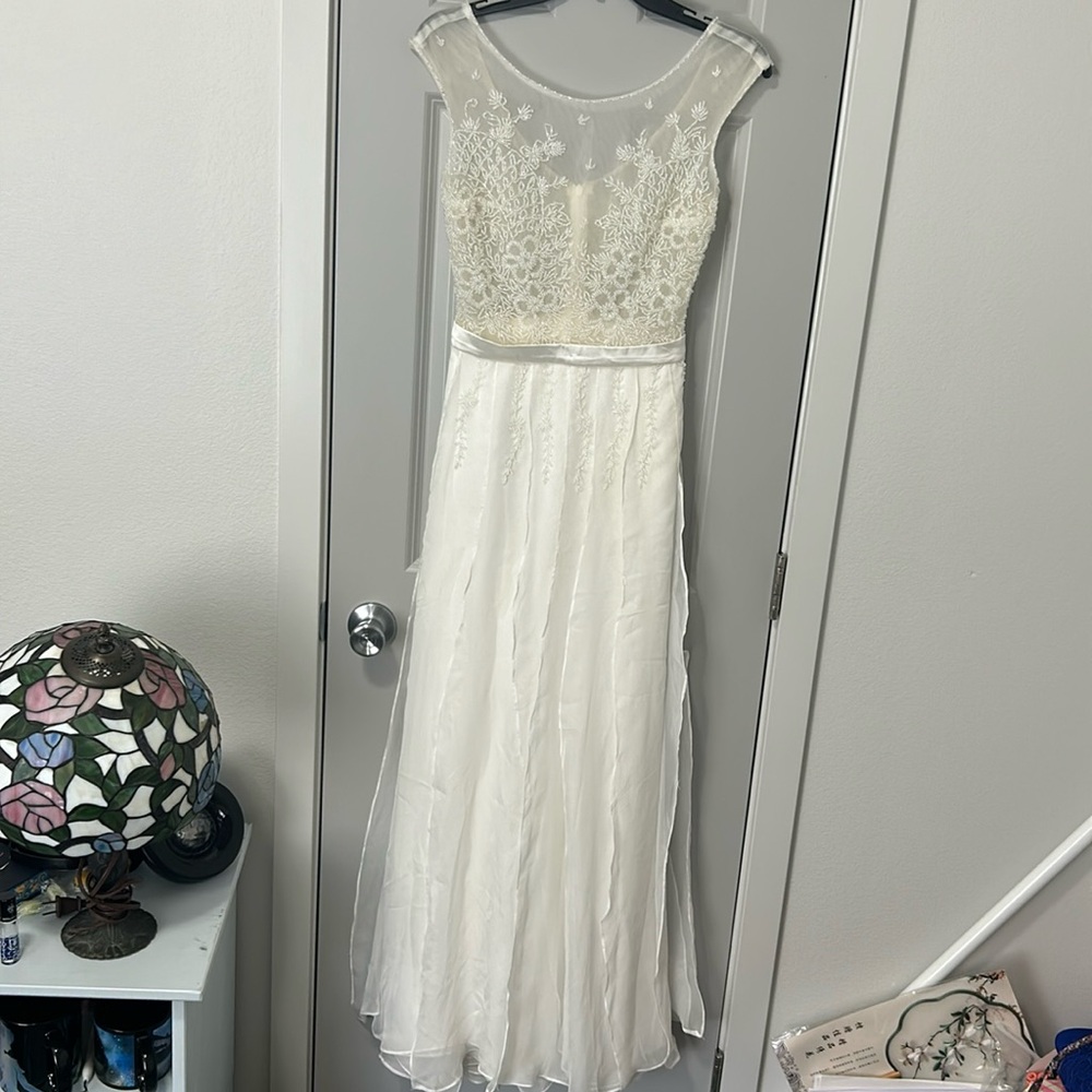 HANDMADE HAND-BEADED sheer wedding dress